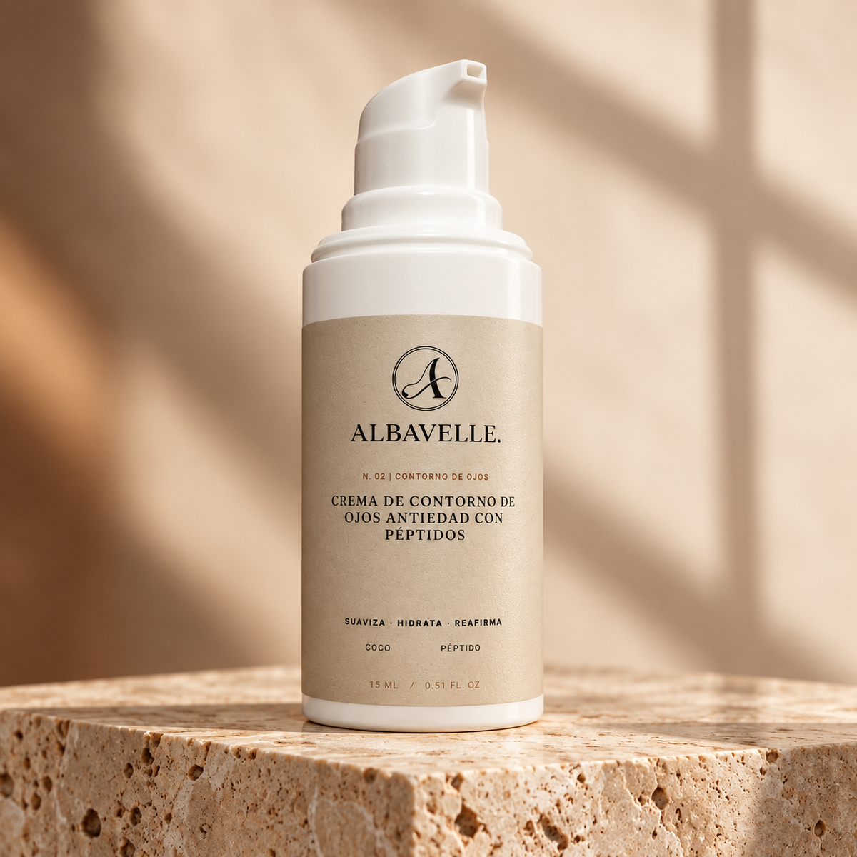 Albavelle · eye-packshot · imagen de campaña recreada con IA; no representa resultados.