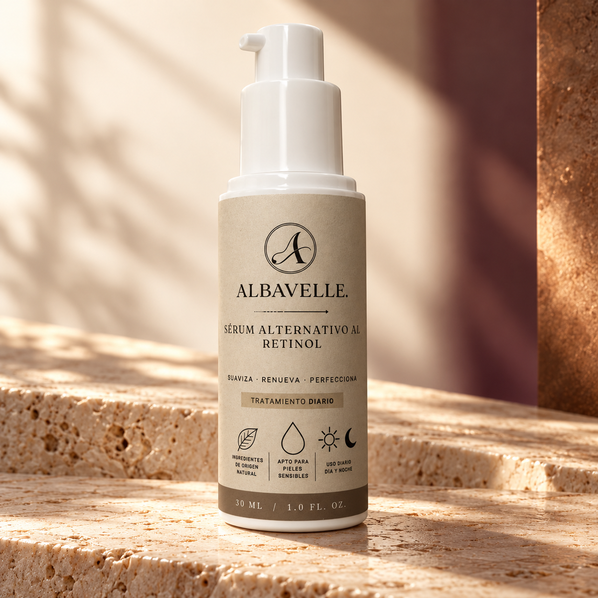 Albavelle · retinol-packshot · imagen de campaña recreada con IA; no representa resultados.